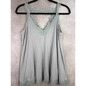 NWT La Miel Penelope Tank Top Womens Small Ash‎ Gray Lace Trim Relaxed Fit
